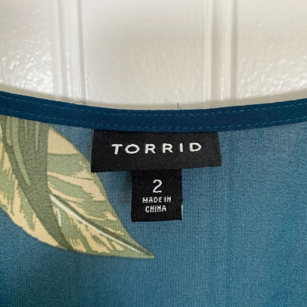 Torrid Womens Sheer Floral Tunic‎ Top Size 2X Button Front Tropical Short Sleeve - Picture 6 of 10